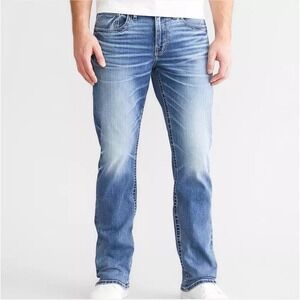 BKE Jake Straight Leg Men's 33X31 Blue Wash Relaxed Fit Denim Jeans Western